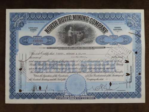 1936 Set of 3 North Butte Mining Company, Stock Certificate, 230 Shares , C24099