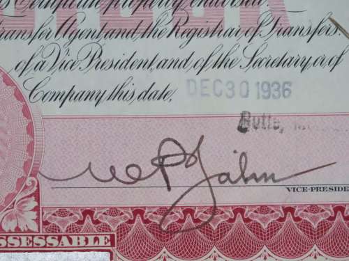 1936 Set of 3 North Butte Mining Company, Stock Certificate, 230 Shares , C24099