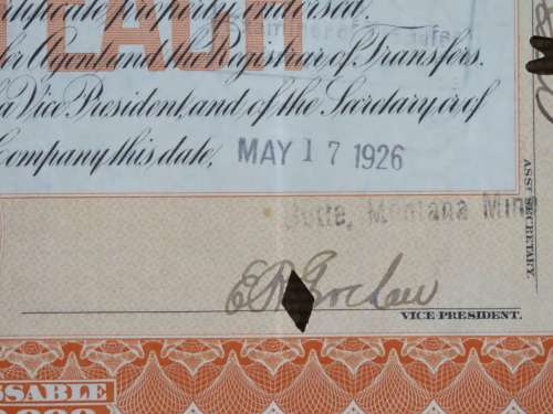 1936 Set of 3 North Butte Mining Company, Stock Certificate, 230 Shares , C24099