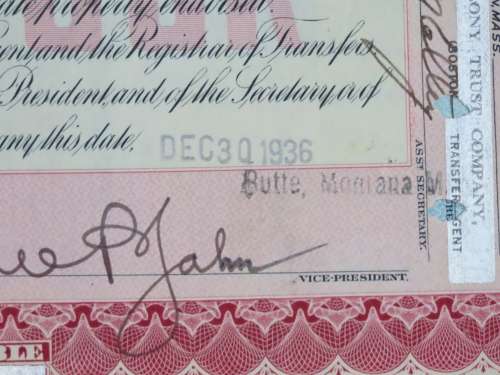 1936 Set of 3 North Butte Mining Company, Stock Certificate, 220 Shares , C24098