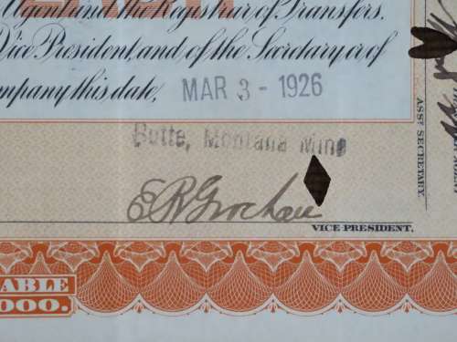 1936 Set of 3 North Butte Mining Company, Stock Certificate, 220 Shares , C24098