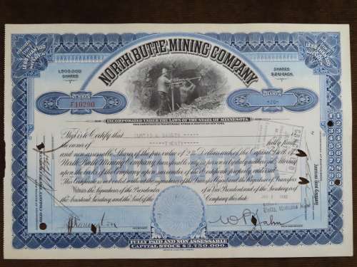 1936 Set of 3 North Butte Mining Company, Stock Certificate, 220 Shares , C24098