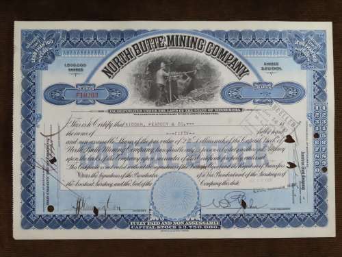 1917 Set of 3 North Butte Mining Company, Stock Certificate, 250 Shares , C21033