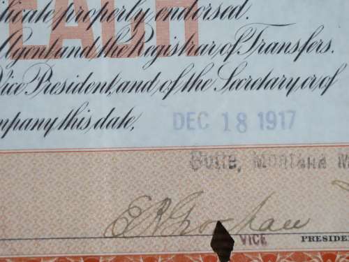 1917 Set of 3 North Butte Mining Company, Stock Certificate, 250 Shares , C21033
