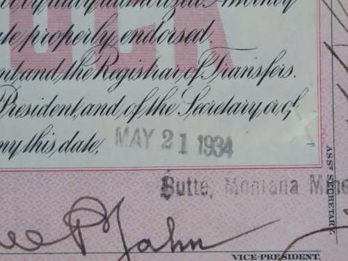 1917 Set of 3 North Butte Mining Company, Stock Certificate, 205 Shares , C21032