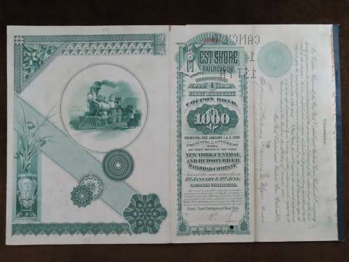 1885 West Shore Railroad Company, $1000 Bond Certificate With  Coupons 16868