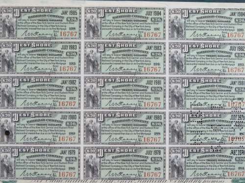 1885 West Shore Railroad Company, $1000 Bond Certificate With  Coupons 16767