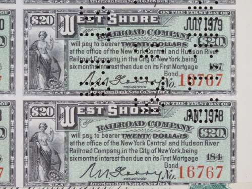 1885 West Shore Railroad Company, $1000 Bond Certificate With  Coupons 16767