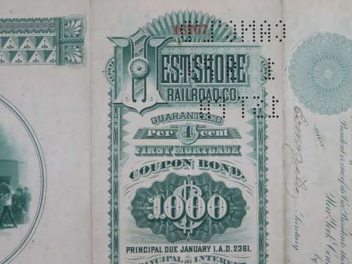 1885 West Shore Railroad Company, $1000 Bond Certificate With  Coupons 16767