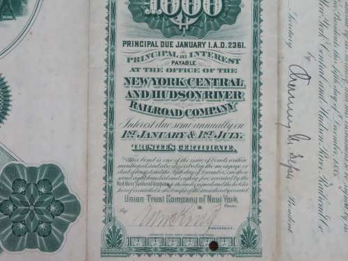 1885 West Shore Railroad Company, $1000 Bond Certificate With  Coupons 16767