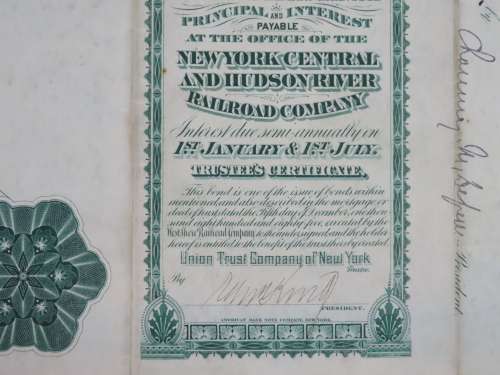 1885 West Shore Railroad Company, $1000 Bond Certificate With  Coupons 1922