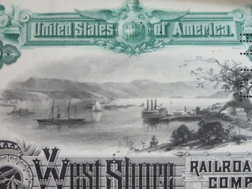 1885 West Shore Railroad Company, $1000 Bond Certificate With  Coupons 1922