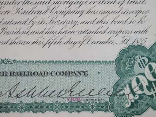 1885 West Shore Railroad Company, $1000 Bond Certificate With  Coupons 1922