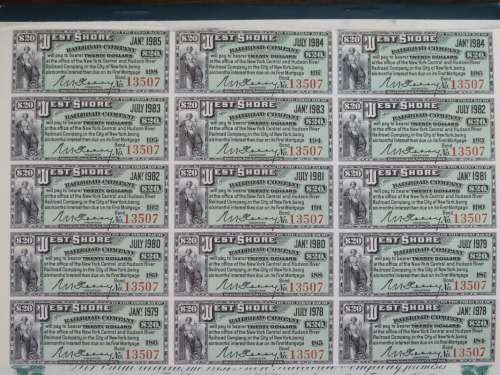 1885 West Shore Railroad Company, $1000 Bond Certificate With  Coupons 13507