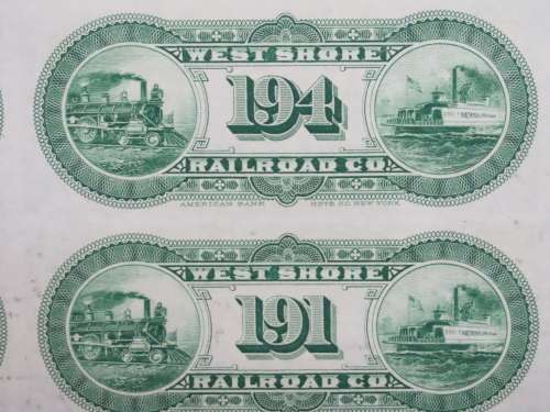 1885 West Shore Railroad Company, $1000 Bond Certificate With  Coupons 13507