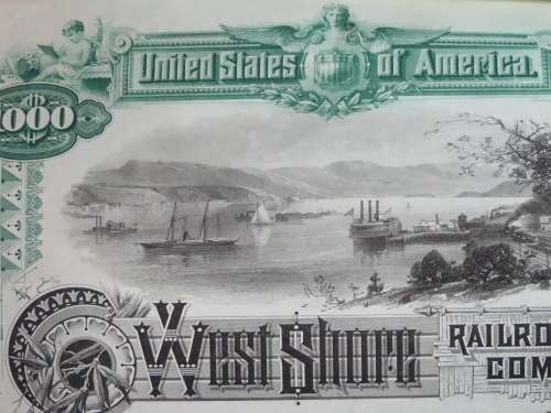 1885 West Shore Railroad Company, $1000 Bond Certificate With  Coupons 13507