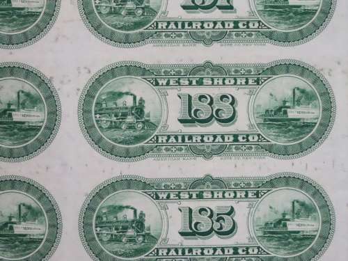 1885 West Shore Railroad Company, $1000 Bond Certificate With  Coupons 13506