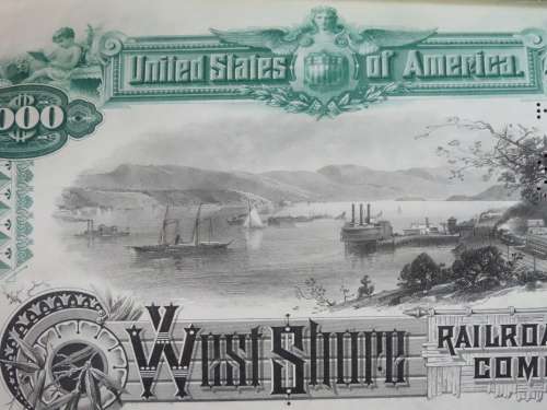 1885 West Shore Railroad Company, $1000 Bond Certificate With  Coupons 13506