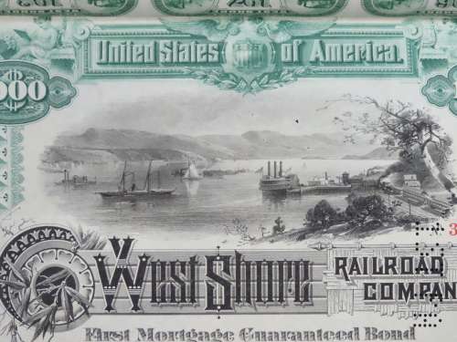 1885 West Shore Railroad Company, $1000 Bond Certificate With  Coupons 36670