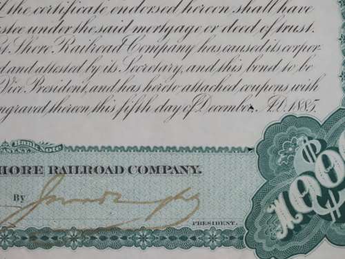 1885 West Shore Railroad Company, $1000 Bond Certificate With  Coupons 36670