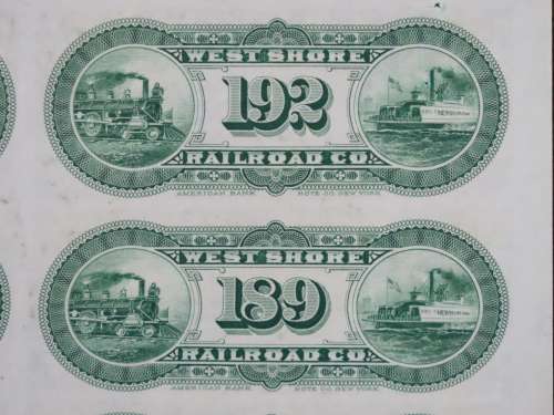 1885 West Shore Railroad Company, $1000 Bond Certificate With  Coupons 867