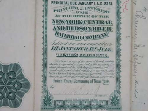 1885 West Shore Railroad Company, $1000 Bond Certificate With  Coupons 867