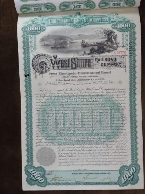 1885 West Shore Railroad Company, $1000 Bond Certificate With  Coupons 36778