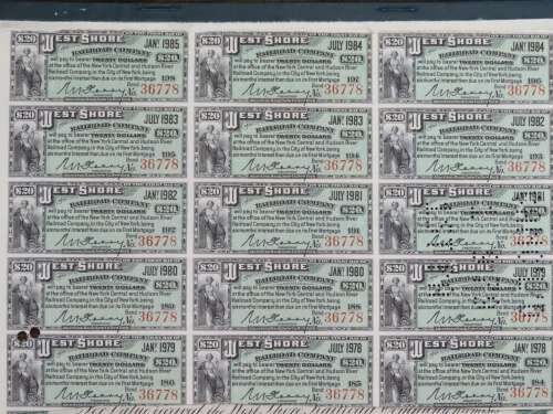 1885 West Shore Railroad Company, $1000 Bond Certificate With  Coupons 36778