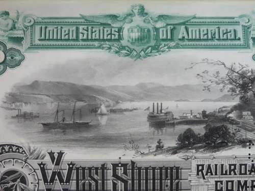 1885 West Shore Railroad Company, $1000 Bond Certificate With  Coupons 6175