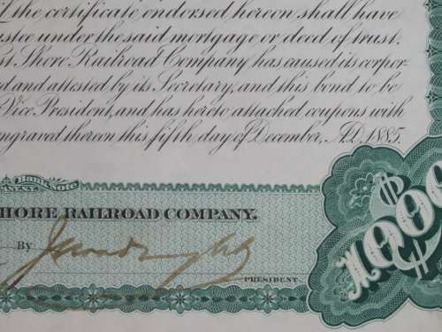 1885 West Shore Railroad Company, $1000 Bond Certificate With  Coupons 6175
