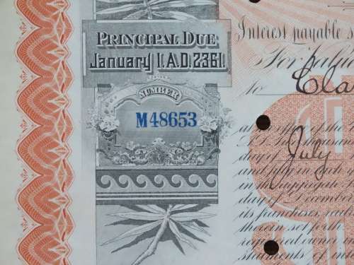 Set of 2 1885 to 1927 West Shore Railroad Company, $1000 Bond Certificate With  Coupons 33798