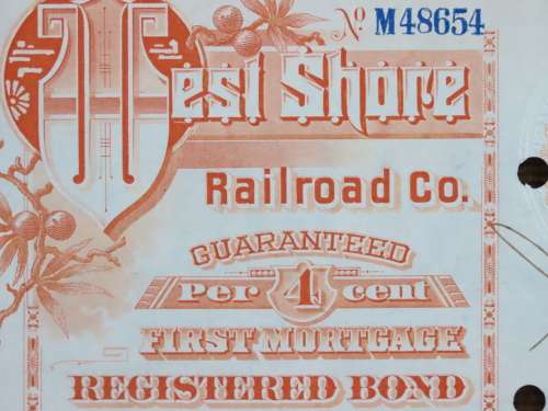Set of 2 1885 to 1927 West Shore Railroad Company, $1000 Bond Certificate With  Coupons 2017