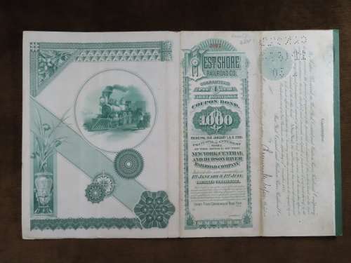 Set of 2 1885 to 1927 West Shore Railroad Company, $1000 Bond Certificate With  Coupons 2017