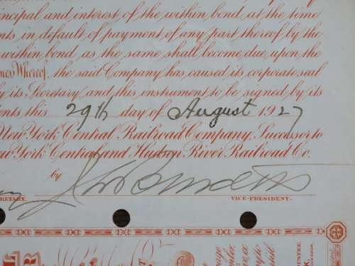 Set of 2 1885 to 1927 West Shore Railroad Company, $1000 Bond Certificate With  Coupons 869