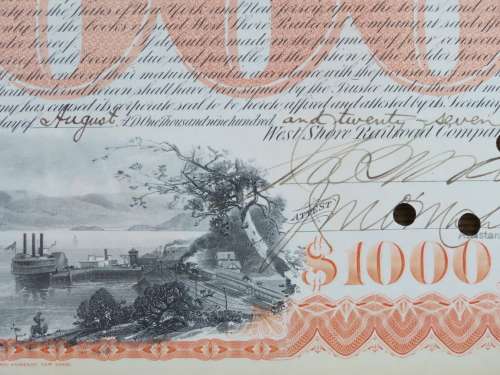 Set of 2 1885 to 1927 West Shore Railroad Company, $1000 Bond Certificate With  Coupons 869