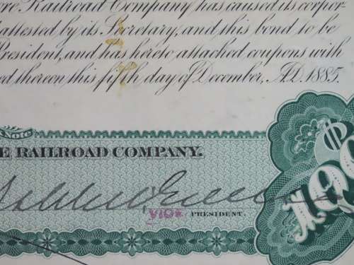 Set of 2 1885 to 1927 West Shore Railroad Company, $1000 Bond Certificate With  Coupons 869