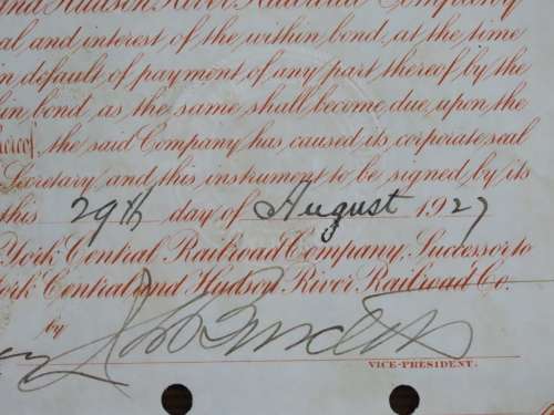 Set of 2 1885 to 1927 West Shore Railroad Company, $1000 Bond Certificate With  Coupons 36759