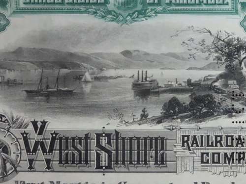 Set of 2 1885 to 1927 West Shore Railroad Company, $1000 Bond Certificate With  Coupons 36759