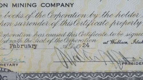 1924 WEstern Union Mining Company, Stock Certificate, 1000 Shares , 3123