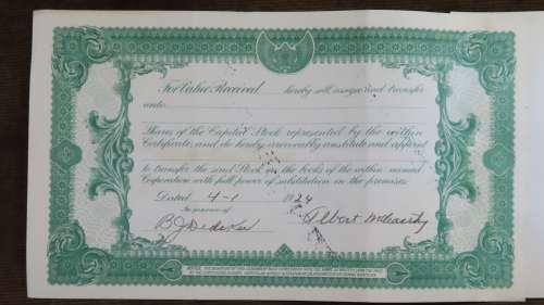 1924 WEstern Union Mining Company, Stock Certificate, 1000 Shares , 3123
