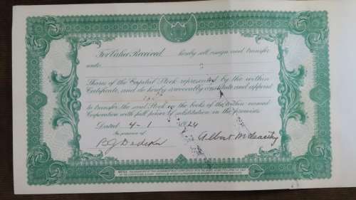 1924 WEstern Union Mining Company, Stock Certificate, 1000 Shares , 3124