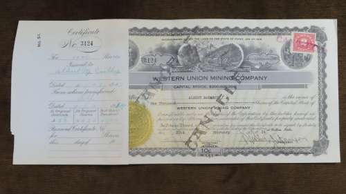 1924 WEstern Union Mining Company, Stock Certificate, 1000 Shares , 3124