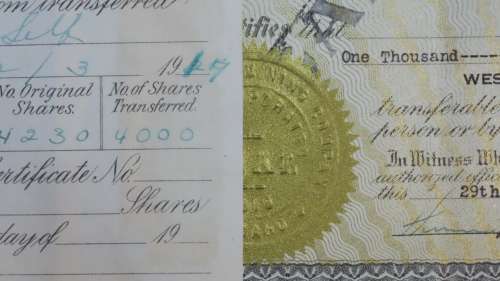 1924 WEstern Union Mining Company, Stock Certificate, 1000 Shares , 3124