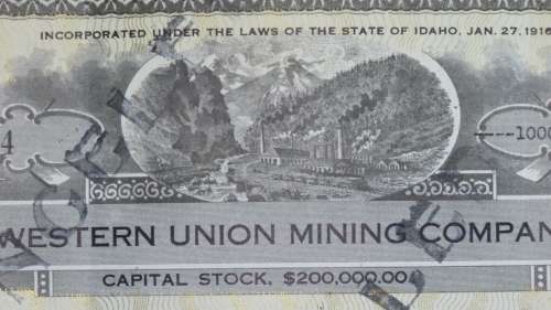 1924 WEstern Union Mining Company, Stock Certificate, 1000 Shares , 3124
