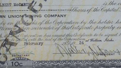 1924 WEstern Union Mining Company, Stock Certificate, 1000 Shares , 3124