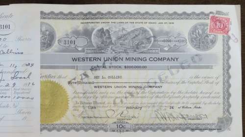 1924 WEstern Union Mining Company, Stock Certificate, 5000 Shares , 3101