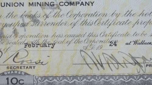 1924 WEstern Union Mining Company, Stock Certificate, 5000 Shares , 3101