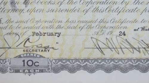 1924 WEstern Union Mining Company, Stock Certificate, 5000 Shares , 3102