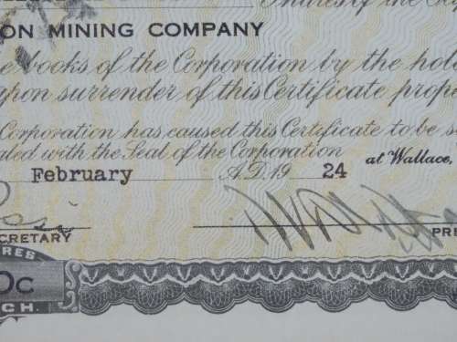 1924 WEstern Union Mining Company, Stock Certificate, 1000 Shares , 3104