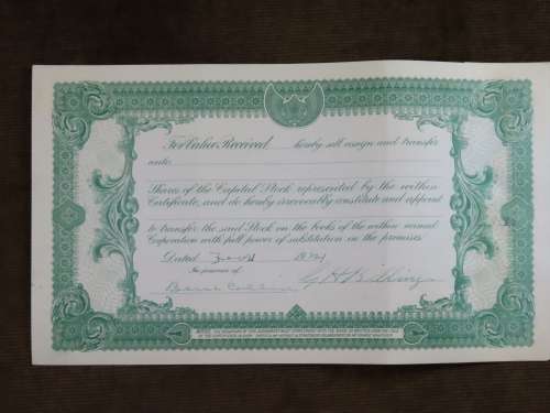 1924 WEstern Union Mining Company, Stock Certificate, 1000 Shares , 3106